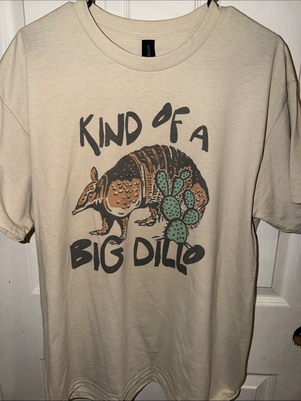 Gildan Beige Graphic Tee with Green & Brown Armadillo Print